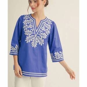 NEW JODIFL embroidered side slit tunic top in blue
